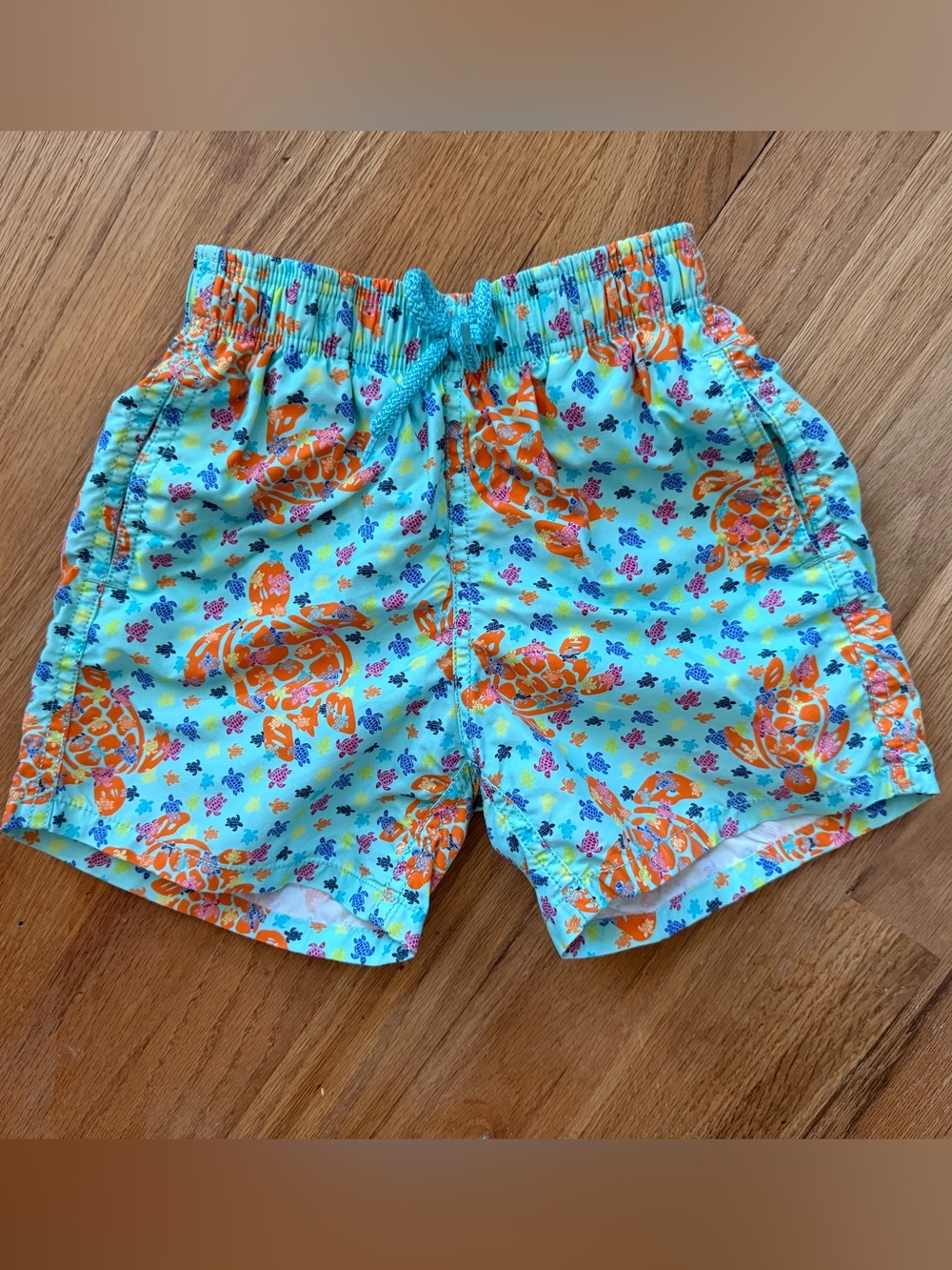 Vilebrequin Boys Turtle Swim Trunks Light Blue Orange Size 6 Ans 6T